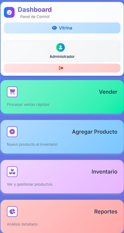 Interfaz móvil del sistema Tiendita.io